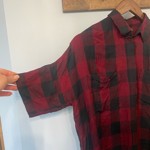 Madewell oversized red and black plaid shirt dress size small - Picture 9 of 11
